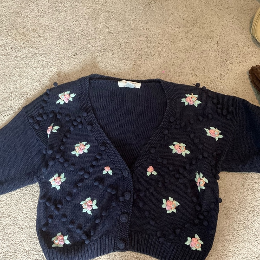 Margules Vintage Knit Floral Cardigan Sweater